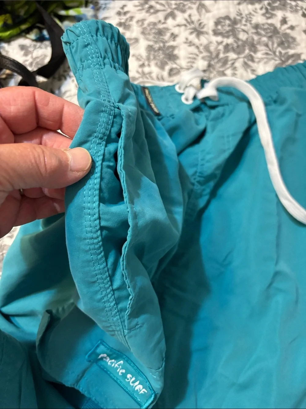 Pacific Surf Teal Men's Cargo Swimtrunks with Drawstring Waist